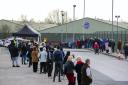 A queue at a coronavirus testing centre in Liverpool (PA)