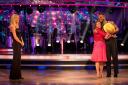 For use in UK, Ireland or Benelux countries only ..BBC handout photo of Caroline Quentin with dance partner Johannes Radebe, watched by host Tess Daly,   after she became the latest celebrity to be voted off the BBC 1 dance programme, Strictly Come