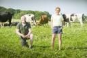 Mark and Jenny Lee of The Torpenhow Cheese Company , with Jersey cross Friesan cross Norwegian red cattle, Torpenhow.JENNY WOOLGAR PHOTOGRAPHY.