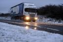 Winter weather. A Scania truck drives along the A7 at Canonbie near Longtown. Snow fell across the Scottish Borders as temperatures turn colder: 8 January 2016STUART WALKER 50082458F000.JPG