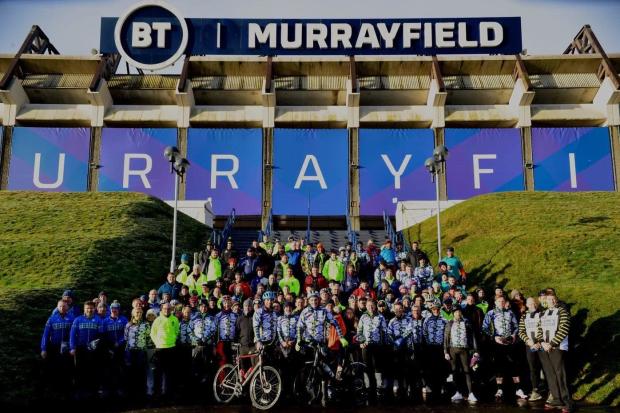 RIDE: The cyclists stand outside Murrayfield Stadium at the start of the course. Picture: A View From My Camera