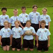 Pupils of Hunter Hall School, near Penrith, winners of the tag rugby competition at the Cumbria Games Youth Festival, Kendal. Back, from left, Daniel Yeung, Alex Sharpe, Darren Duncan, Iona Darroch and Roberto Jenkinson. Front, from left, Imogen Harris,