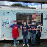 (from left to right) Shap Chippy's mobile chip shop and staff Ashley Phillips, Lee Kirkup, Jake Sargeant and Tara Raeburn-Cowell