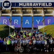RIDE: The cyclists stand outside Murrayfield Stadium at the start of the course. Picture: A View From My Camera